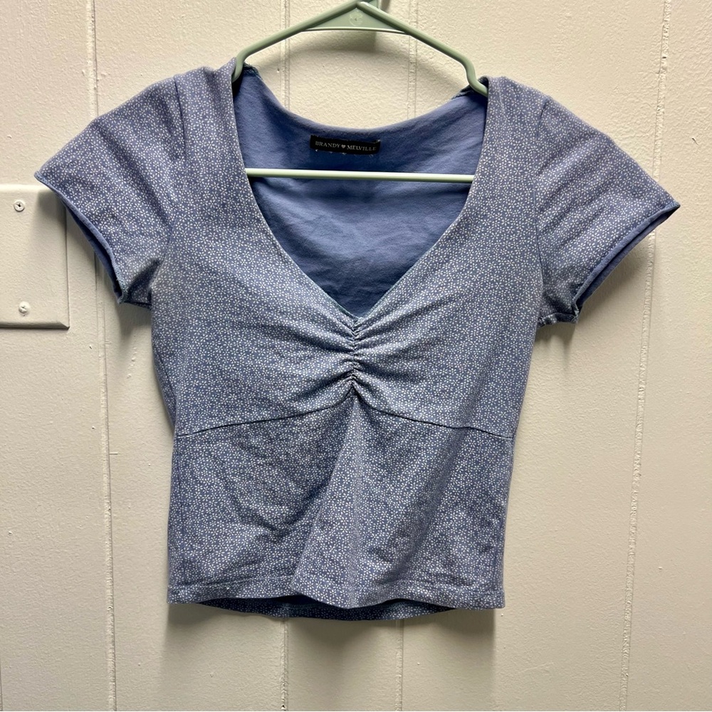 Brandy Melville Blue Floral Crop Top - Short Sleeve
